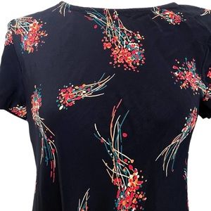 Vintage Carole Little Black Floral Bouquet Colorful Shift Dress Size 6